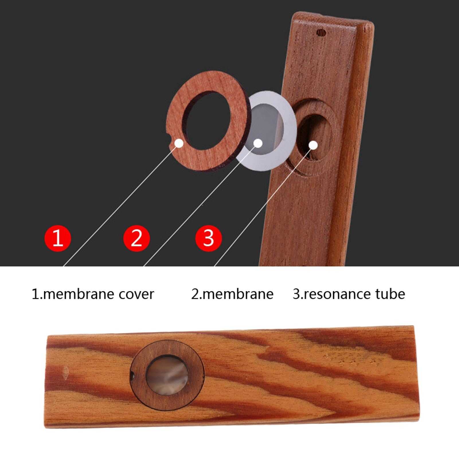 Kazoo in Legno, Partner di Ukulele Chitarra Armonica Flauto in Legno per Gli Amanti della Musica con Scatola di Metallo