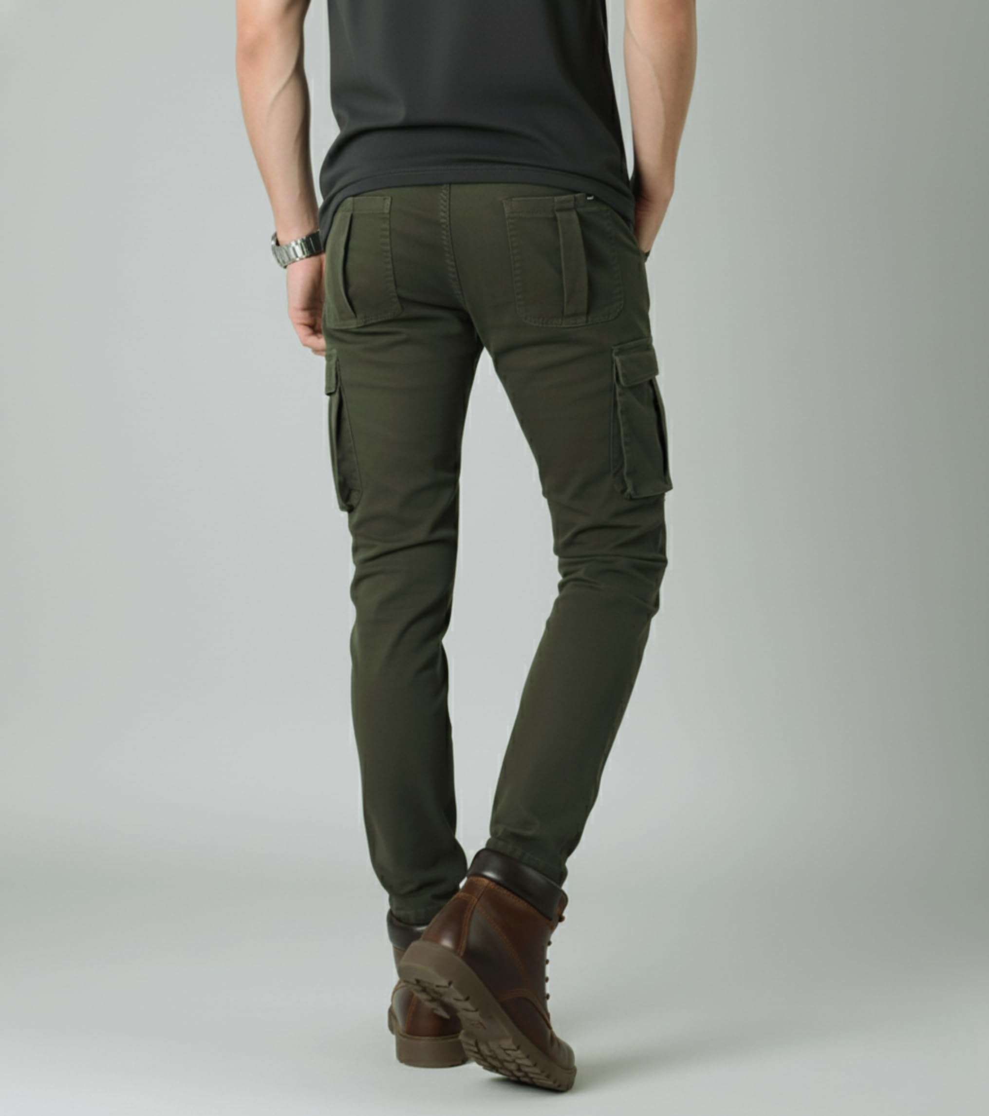 L'MONTE Imported Multi Pockets Cotton Cargo Skinny Fit Stretchable Army Green Joggers Pant for Men (32, Army Green) 1