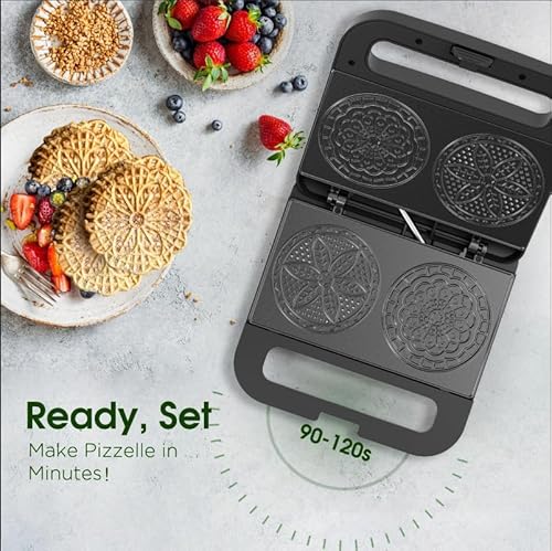 Pizzelle Maker Machine, Mini Non-stick Electric Pizzelle Cookie Baker for Holiday, Party, Treat (Ceramic Coating, 2 * 4