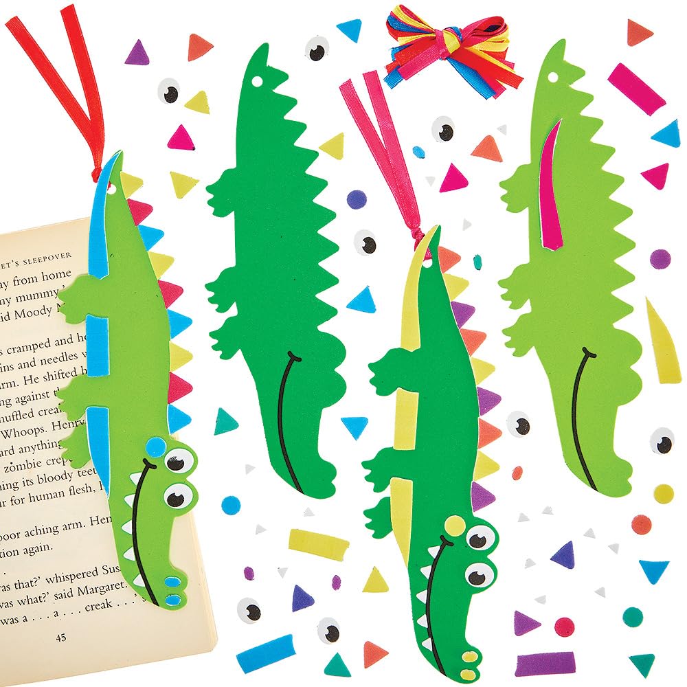 Baker Ross FN192 Kit Creativo Per Bambini: 8 Segnalibri Fai Da Te A Forma Di Coccodrillo Con Adesivi E Nappine - 3