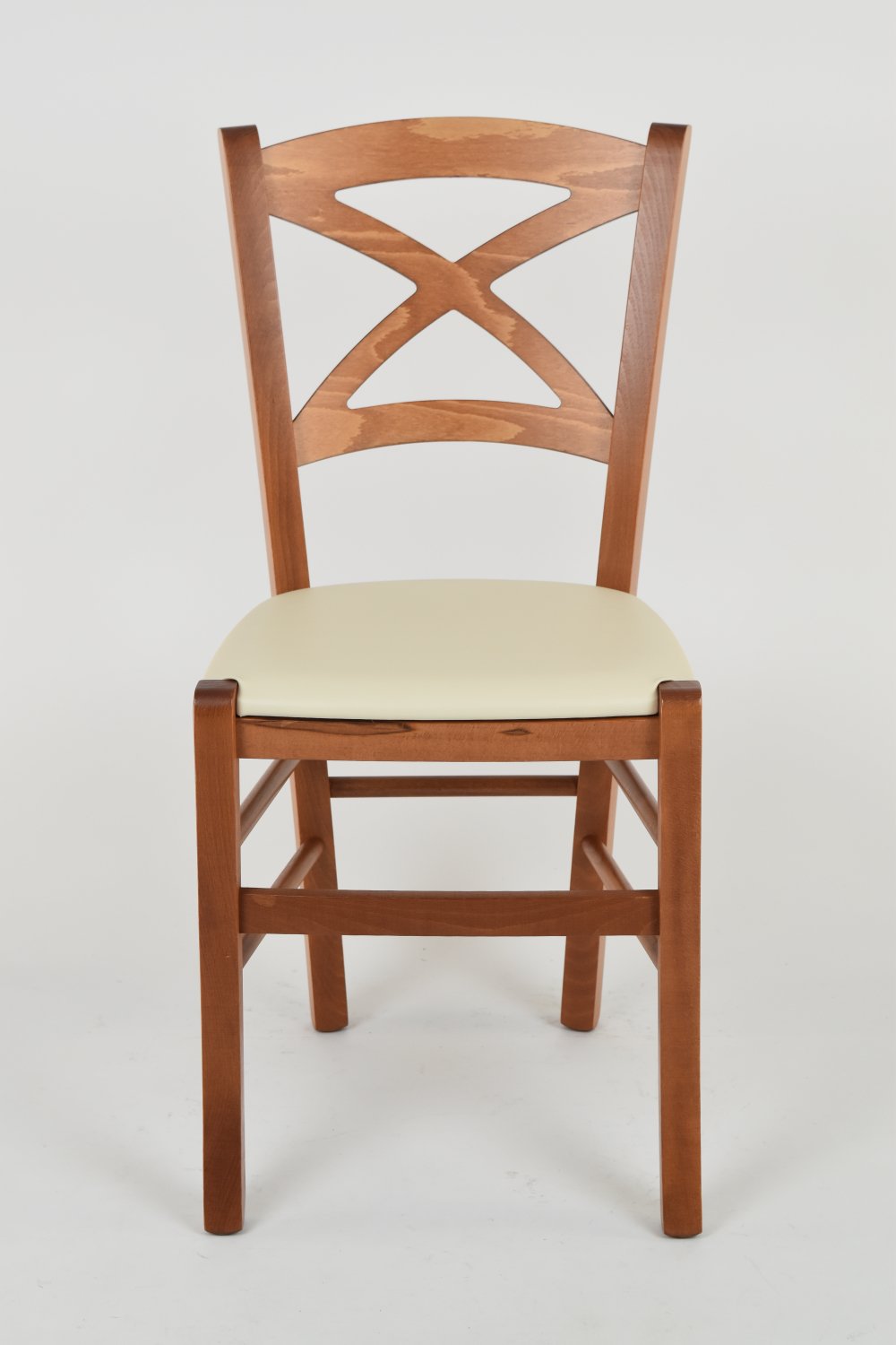 t m c s Tommychairs - Sedia modello Cross per cucina bar e sala da pranzo, robusta struttura in legno di faggio color ciliegio e seduta rivestita in pelle artificiale color avorio