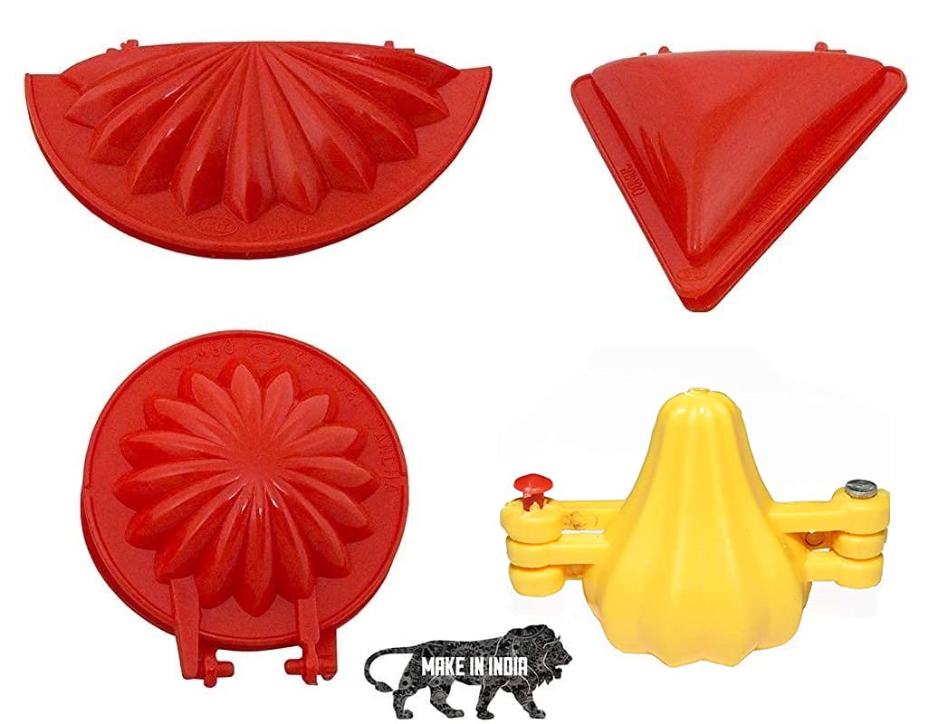 HD ABS Free Plastic Kitchen Tool Mould Dough Press for Gujiya Modak Laddu Samosa Dumpling Pie Maker | Pack of 4 | Red and Yellow |