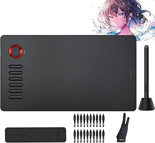 VEIKK A15PRO Graphics Drawing Tablet 10 x 6 Inch Digital Pen Tablet with 12 Shortcut Keys -1 Quick Dial and Battery-Free Passive Pen,Support Tilt Function,for Mac/Chrome/Windows/Linux/Android OS-Red