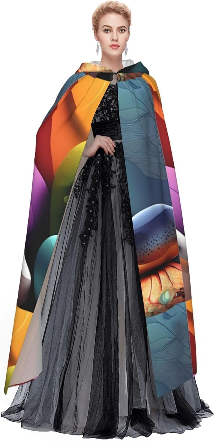 Coloured Stones Men Women Halloween Role Play Party Decoration Hooded Poncho Black