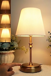 HSLighting Bedside Lamps, 12'' Touch Control Table Lamp Night Light with Metal Base 3-Way Brightness Dimmable LED Bulbs Retro Plug in Lamps Bedside for Bedroom Living Room Children's Room Decor, Gold