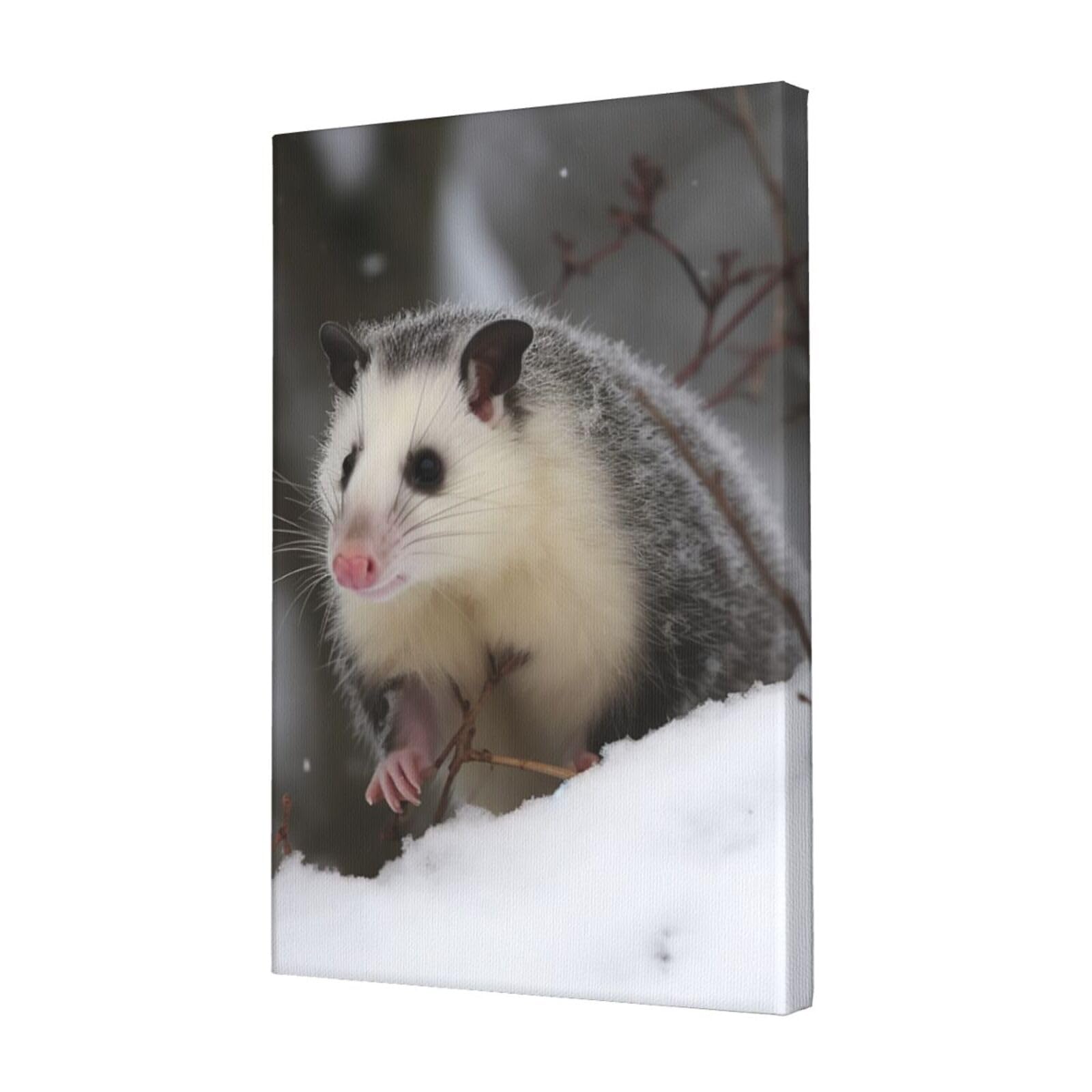 FodPand Opossum In Snow Canvas Wall Art for Living Room Wall Decor 12"x18" Modern Artwork Painting Pictures Hanging Canvas Prints Aesthetic Wall Art for Bedroom Bathroom Office Wallart Decor