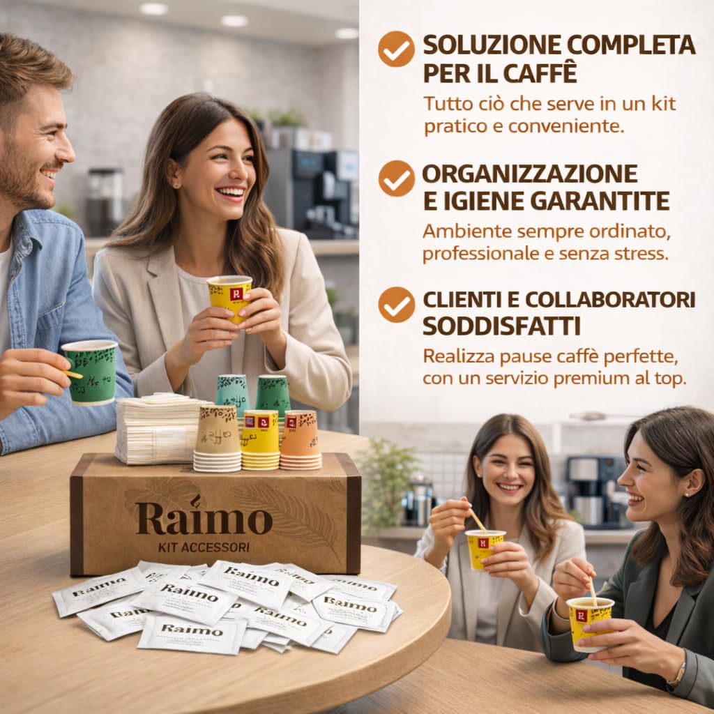 Kit 1800 Accessori Caffè Completo - 600 Bicchierini Carta Biodegradabili 75 ml + 600 Palettine in Legno Monouso + 600 Bustine di Zucchero Extra Fine, Set Pausa Caffè per Casa, Ufficio ed Eventi