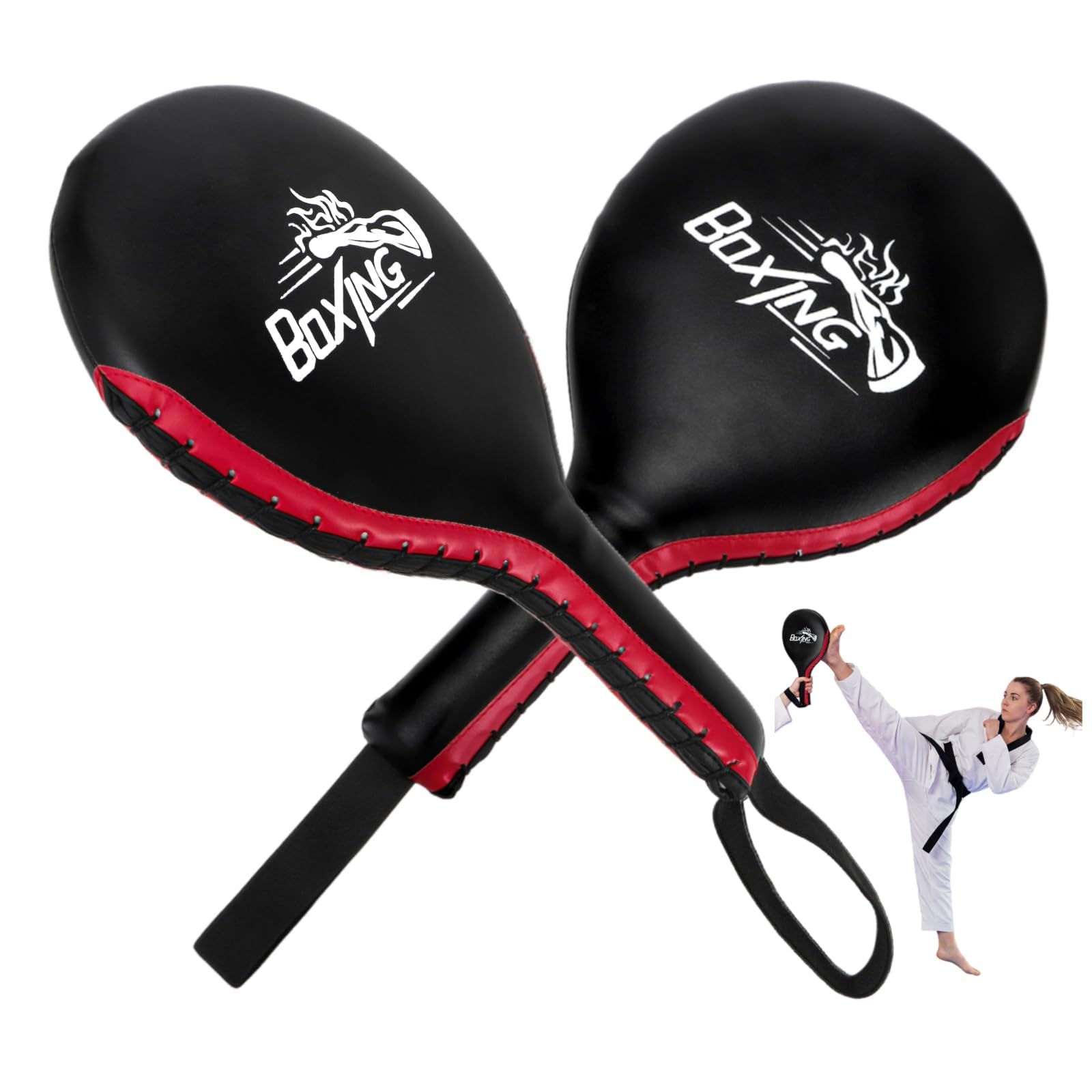 Cididu 2 Pack Boxing Target Paddles, Durable Taekwondo Kick Pad, PU Strike Pads Punching Paddles with Wristband for MMA Martial Arts TKD Karate Kickboxing Training Sparring Equipment Adult Youth