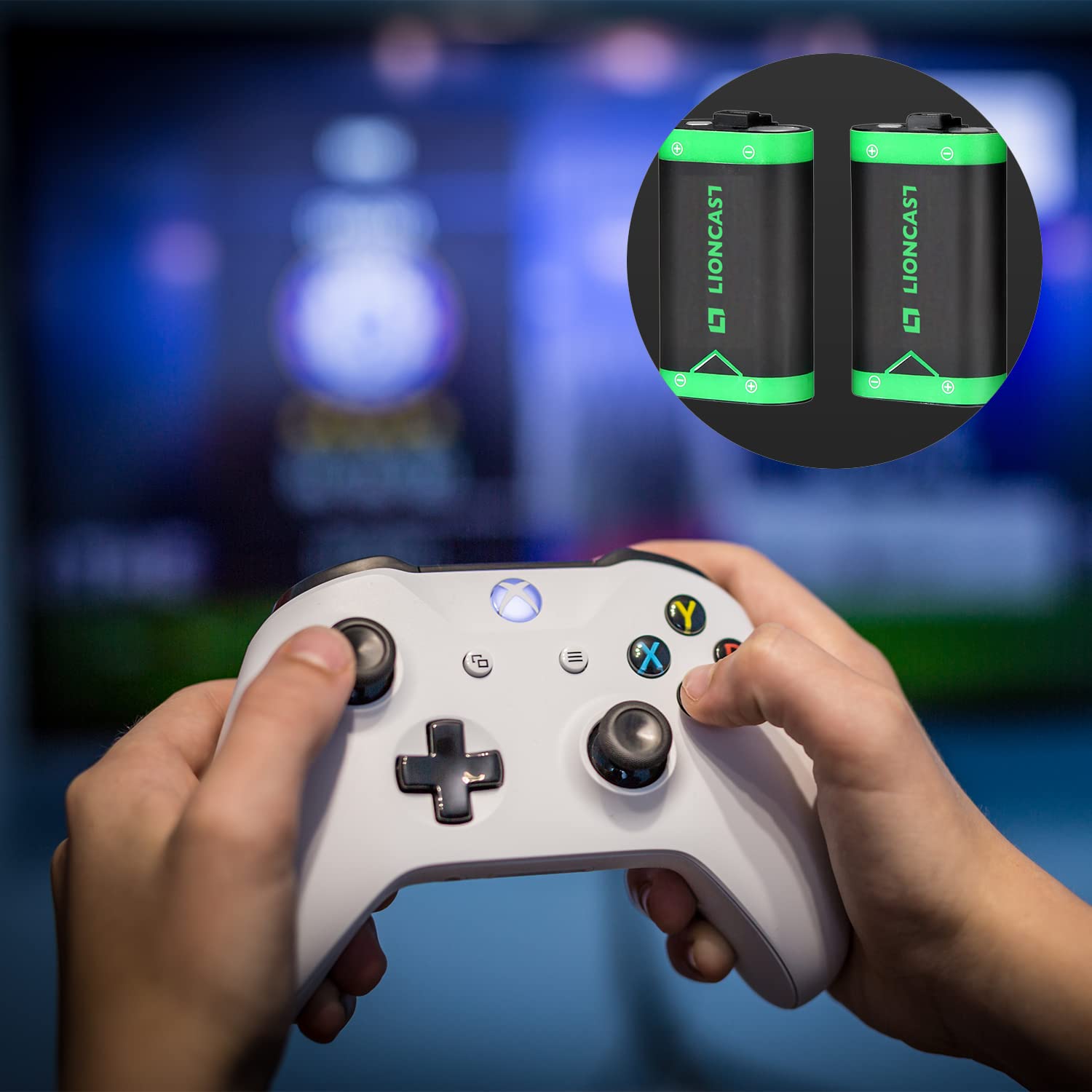 Lioncast Batteria compatibile con controller Xbox (2 batterie), batteria ricaricabile per controller Xbox serie X, serie X, stazione di ricarica della batteria con display a LED