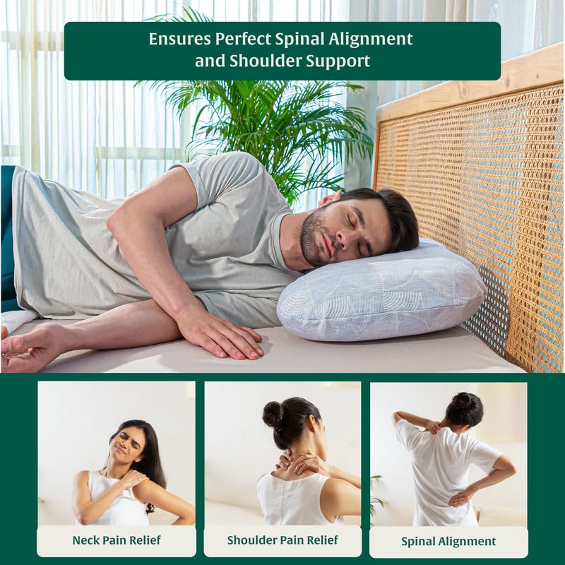 Image of The White Willow Memory Foam Orthopaedic Multi Position Special Curve Bed Pillow for Sleeping & Neck Pain Relief with Washable Zippered Pillow Cover (24 inch L x 17 inch W x 4.5 inch H) Blue