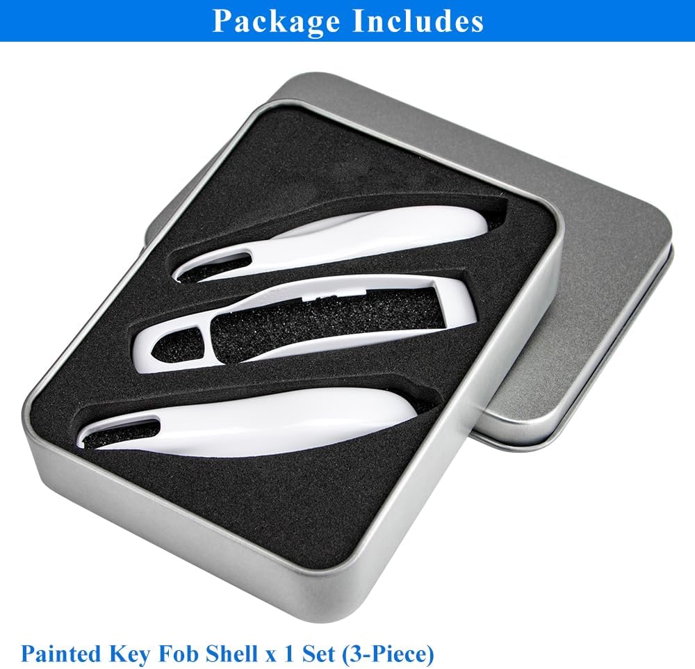 AeroBon 3-Piece Painted Key Cover Key Fob Shell Compatible with Porsche Key Shell Replacement (MK1, White)