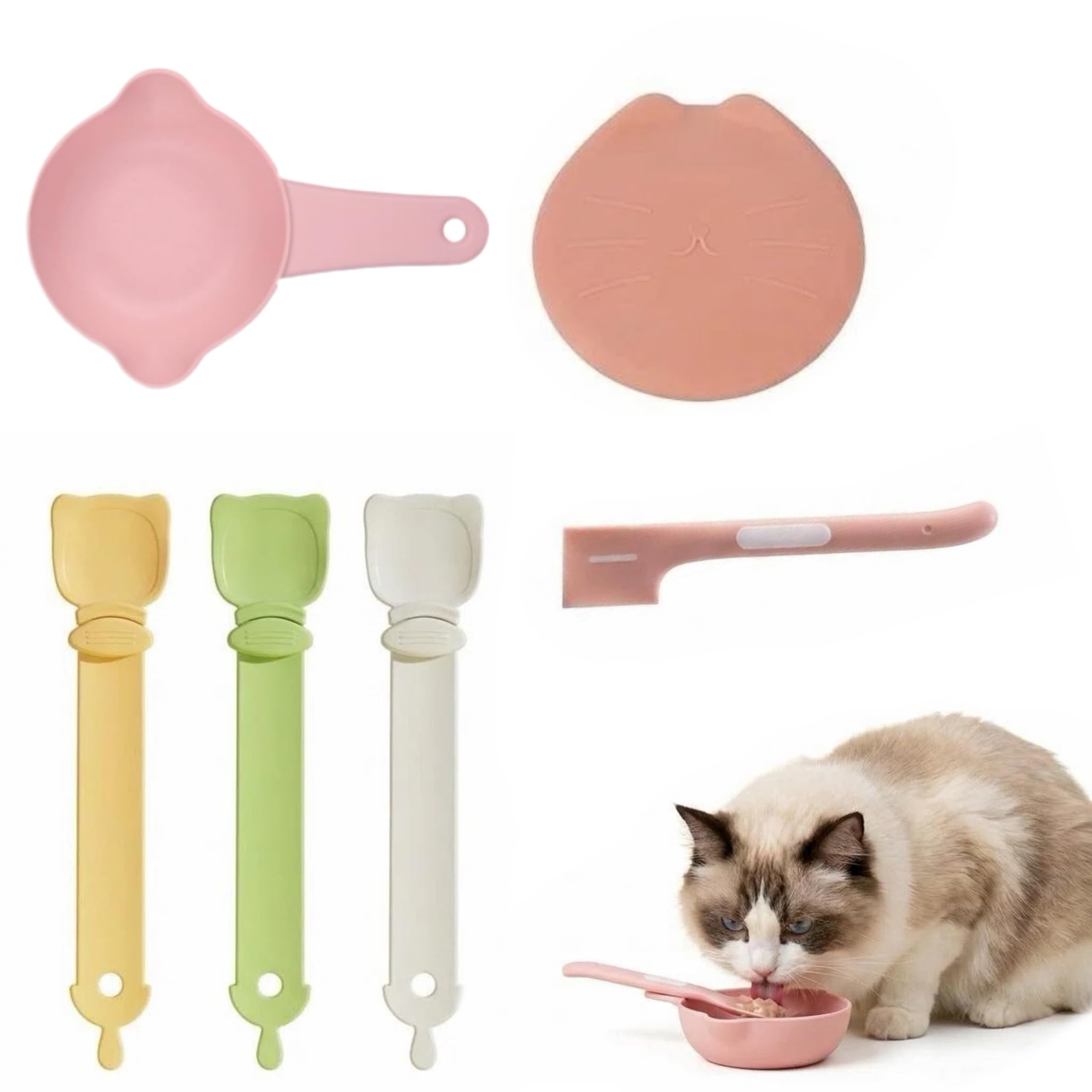Cosiesnest 6Pcs Cat Treat Dispenser Treat Dispensers Lickable Cats Strip Feeders Squeeze Cat Strips Pet Food Spoon Set Silicone Cat Tin Spoon Pet Supplies for Cats Wet Food Daily Feeding