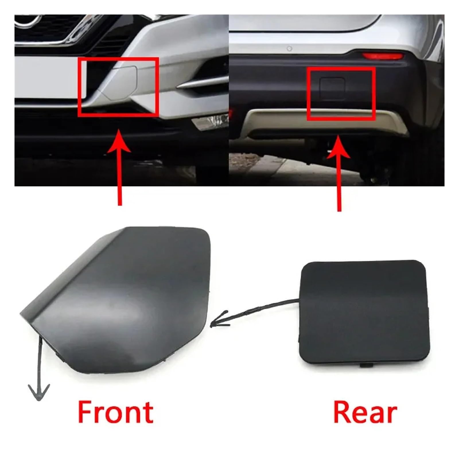 Bumper Tow Hook Cover,Fit For Nissan, Qashqai 2018 2019 Front Rear Trailer Hitch Eye Cap Base Color Osłona haka przedniego zderzaka(1 PCS Rear)