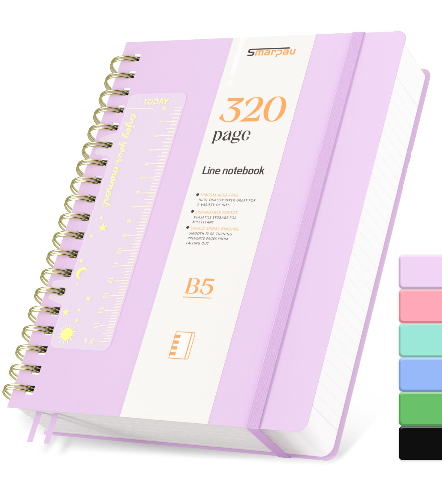 Smarpau B5 Notebooks, Wirebound Spiral Notebooks Notepad 320 Pages/160 Sheets, 100GSM Thick Paper