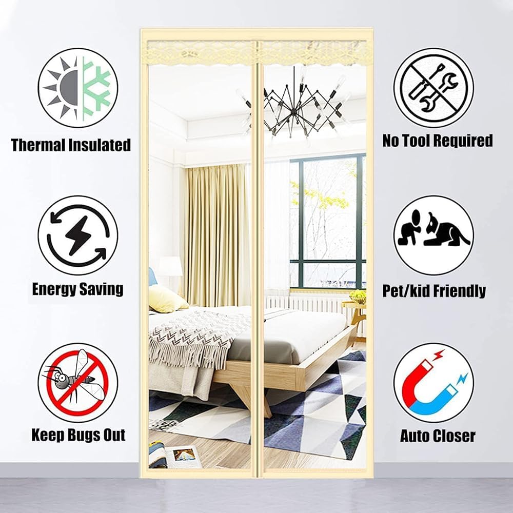 Amazon｜断熱ドアカーテンマグネティックサーマル-パティオ、キッチン、ベッドルーム、エアコンルーム用のマグネティックサーマルおよび断熱セルフクロージングプライバシードアカバースクリーン(Size:100×210cm,Color:B)｜のれん  オンライン通販 断熱ドアカーテン | ポリエステルシェード | 磁気断熱ドアカーテン | パティオ クローゼット ガレージ ナーサリールーム ベッド