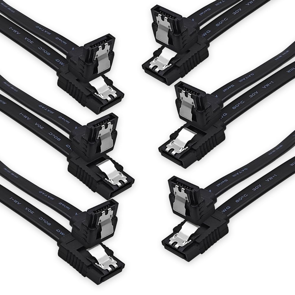 XANHAM 6-Pack 18 Inch SATA Cable, SATA III Cable 6Gbps 90 Degree Righe Angle to 180 Degree for SATA HDD, SSD, CD Driver, CD Writer, Black