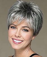 Vista 14 de SEVENCOLORS Pelucas cortas de cabello sintético con flequillo lateral y rubio mezclado para mujeres blancas, longitud al hombro, pelucas de cabello