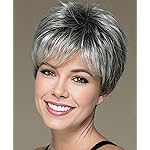 SEVENCOLORS Short Grey Wigs for Women Gray White Pixie Cut Wigs with Dark Root Layered Synthetic Short Hair Wigs Natural Looking