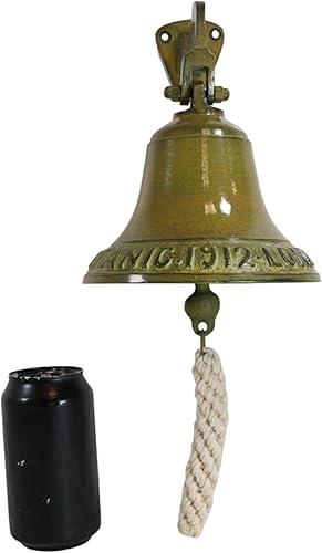 Miniatura 4 de Ebros Gift Acabado de latón envejecido sobre aluminio con pátina Verdigris Vintaged Titanic Bell Door Wall Dinner Yard Farm Bell Nautical Marine
