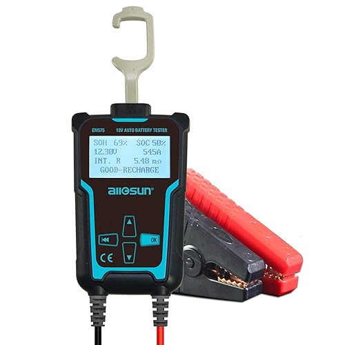 allsun Probador de batería automotriz de 12V24V 100-2000 CCA Analizador digital para la salud de la batería del vehículo, sistema de arranque y