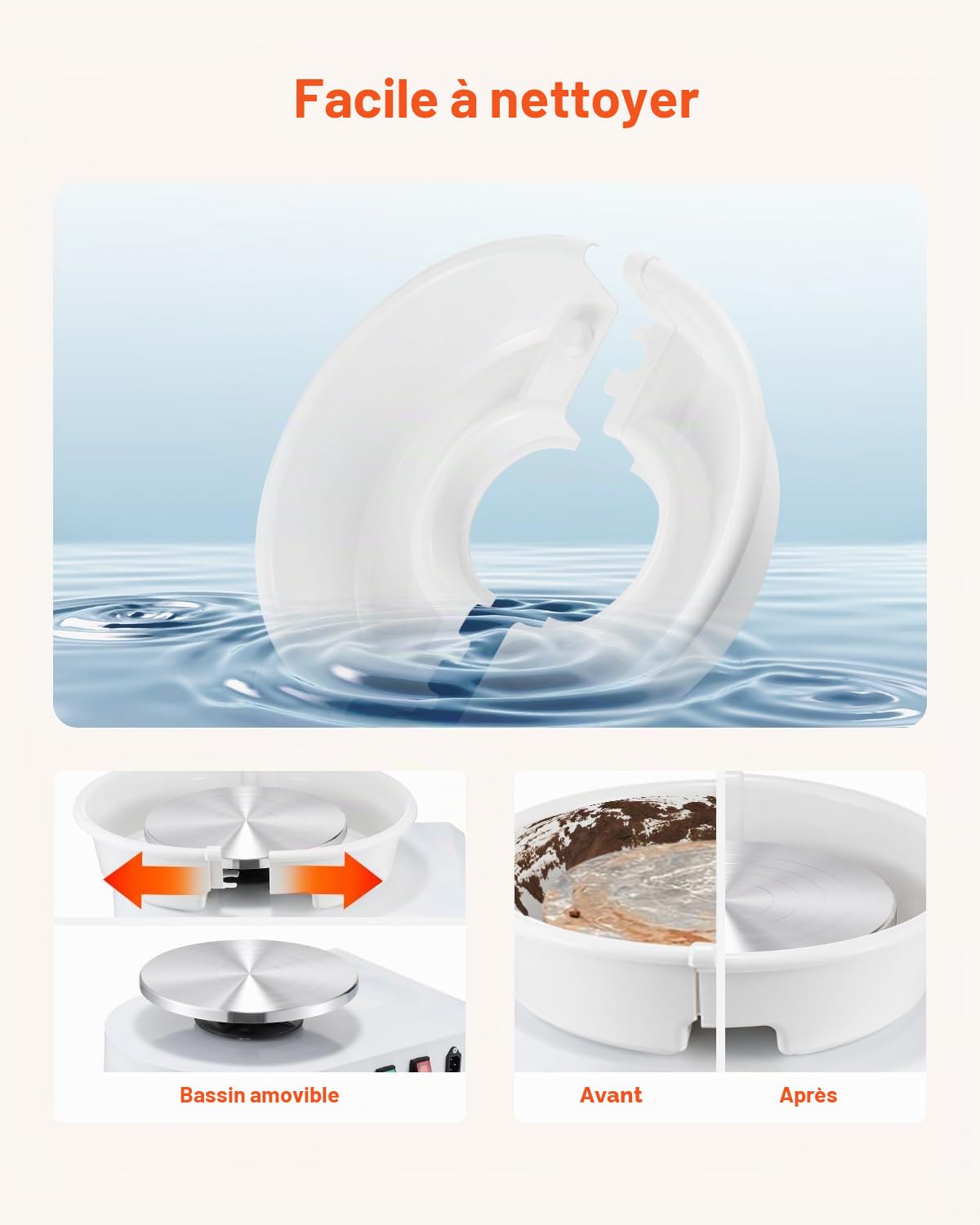 VEVOR Tour de Potier avec Plateau Tournant de 28 cm, Roue de Poterie Vitesse Réglable 60-300 tr/min, avec Pied de Levage Réglable et Bassin Amovible, pour Cours, Bricolage Artisanat Domicile, Blanc