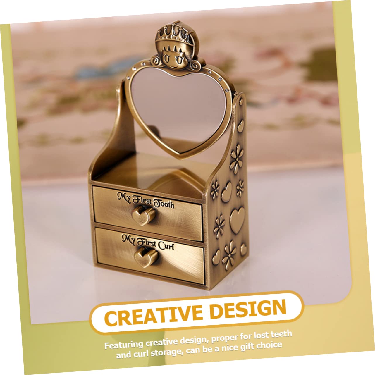 Scatolina Dentini da Latte in Metallo Oro, Box Creativo | Cassetto per Conservare Primo Dentino e Ciocca, Regalo Nascita Neonata, Struttura Rigida Non Si Deforma