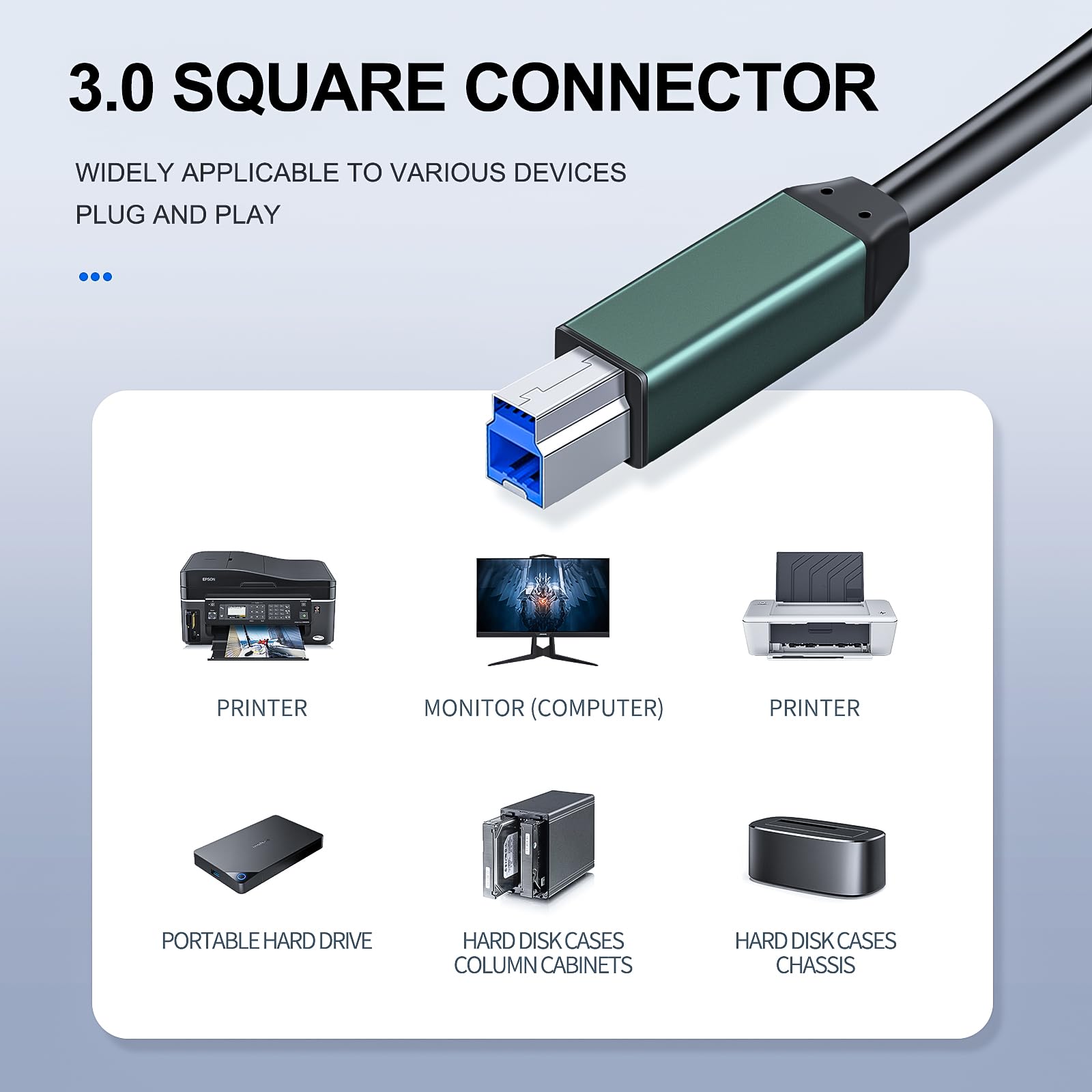 Kumiho Cavo USB 3.0 per stampante, da maschio A a maschio B (15 m), compatibile con scanner, stampanti, dischi rigidi esterni desktop e altro ancora
