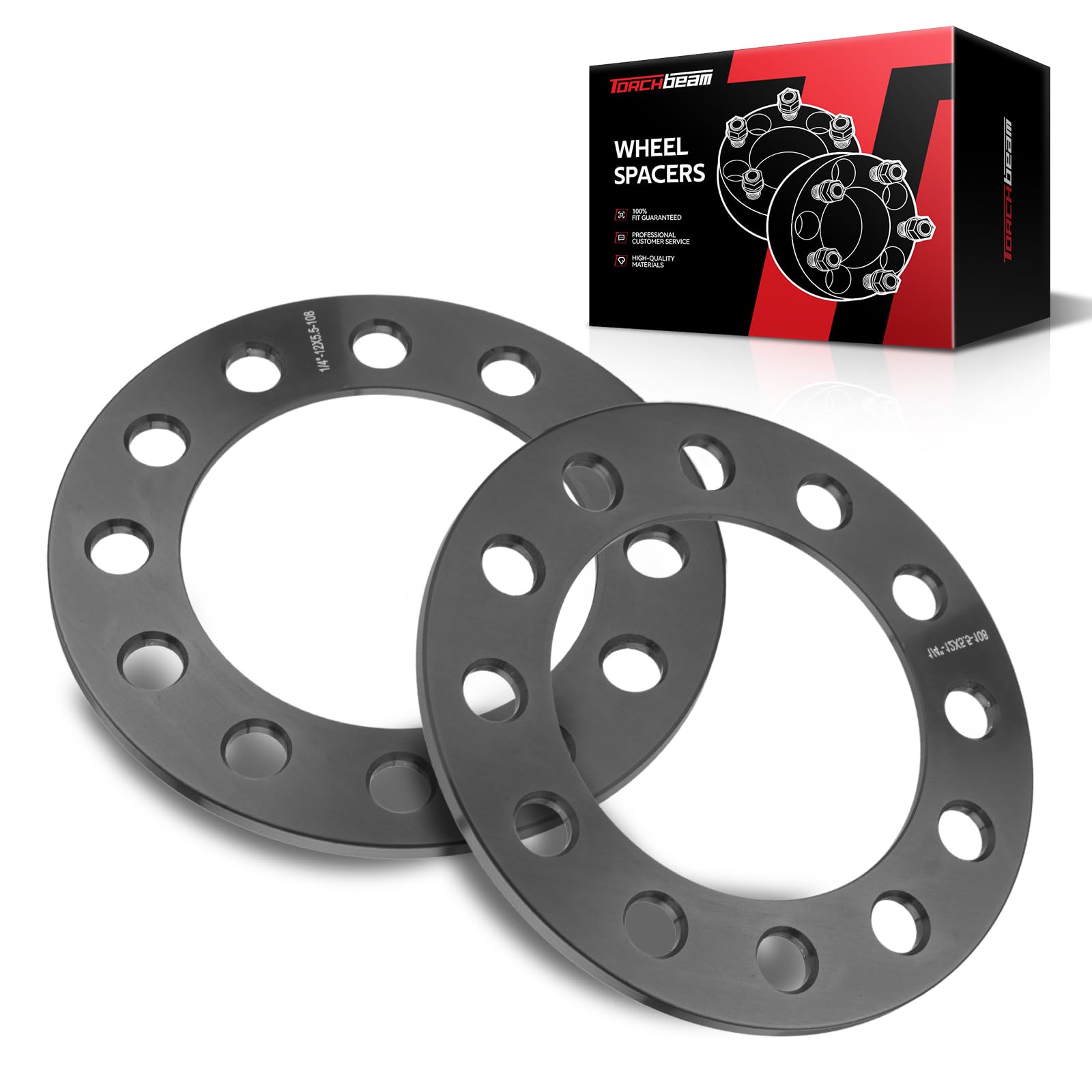 Torchbeam 6x5.5 Lug Centric Wheel Spacers 1/4 inch with 108mm Hub Bore, 2Pcs Slip-On Spacers for F-1-50, Silverado 1500, Tahoe, Sierra 1500, Expedition, K1500, Suburban 1500