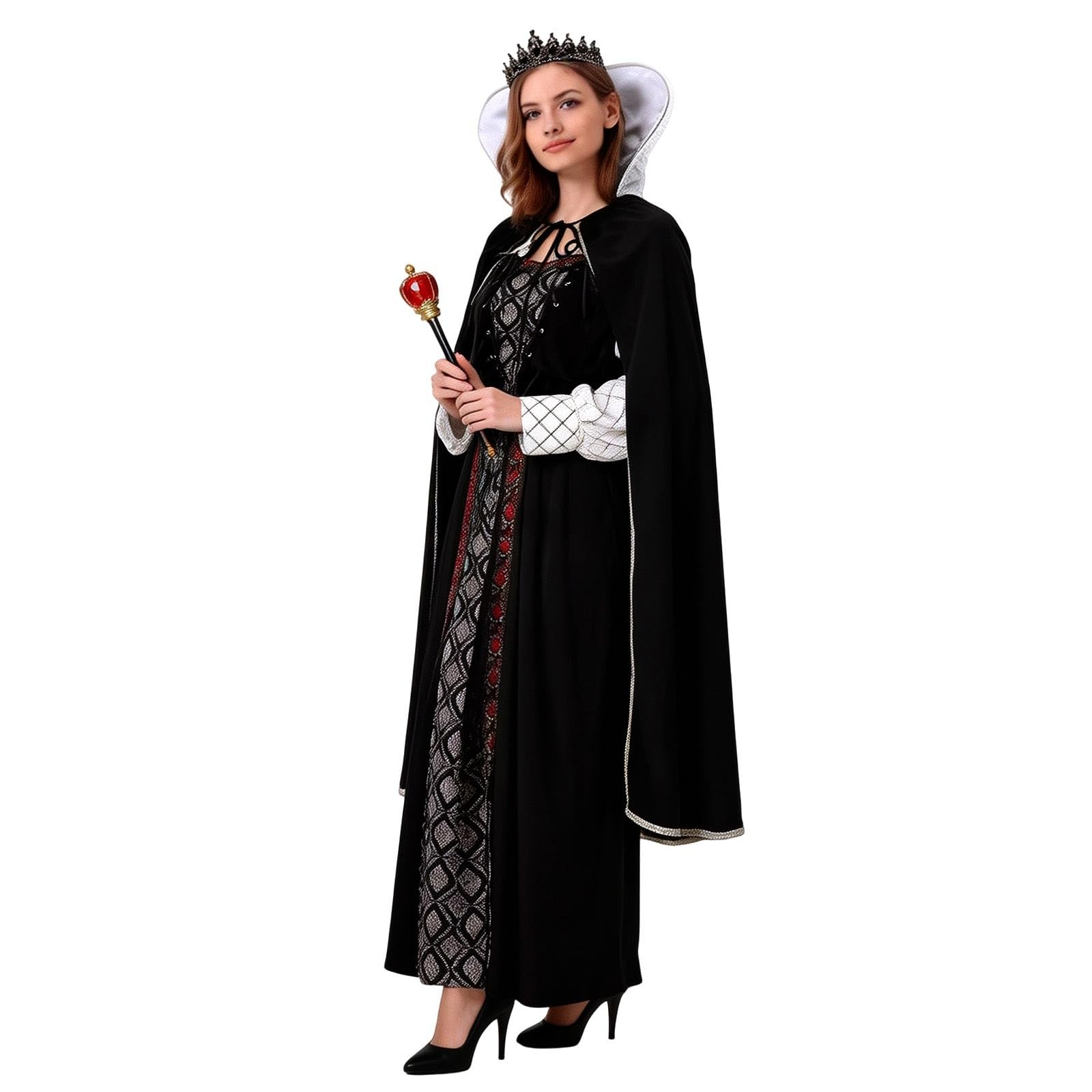 Mantello con Cappuccio, Nero in Velluto Halloween Lungo Mantello, Mantello da Vampiro Adulto, Travestimento da Prete, Mago e Vampiro