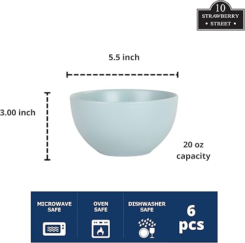 Miniatura 2 de 10 Strawberry Street Wazee - Juego de 6 cuencos para cereales mate de 5.5 pulgadas16 onzas, color azul mineral