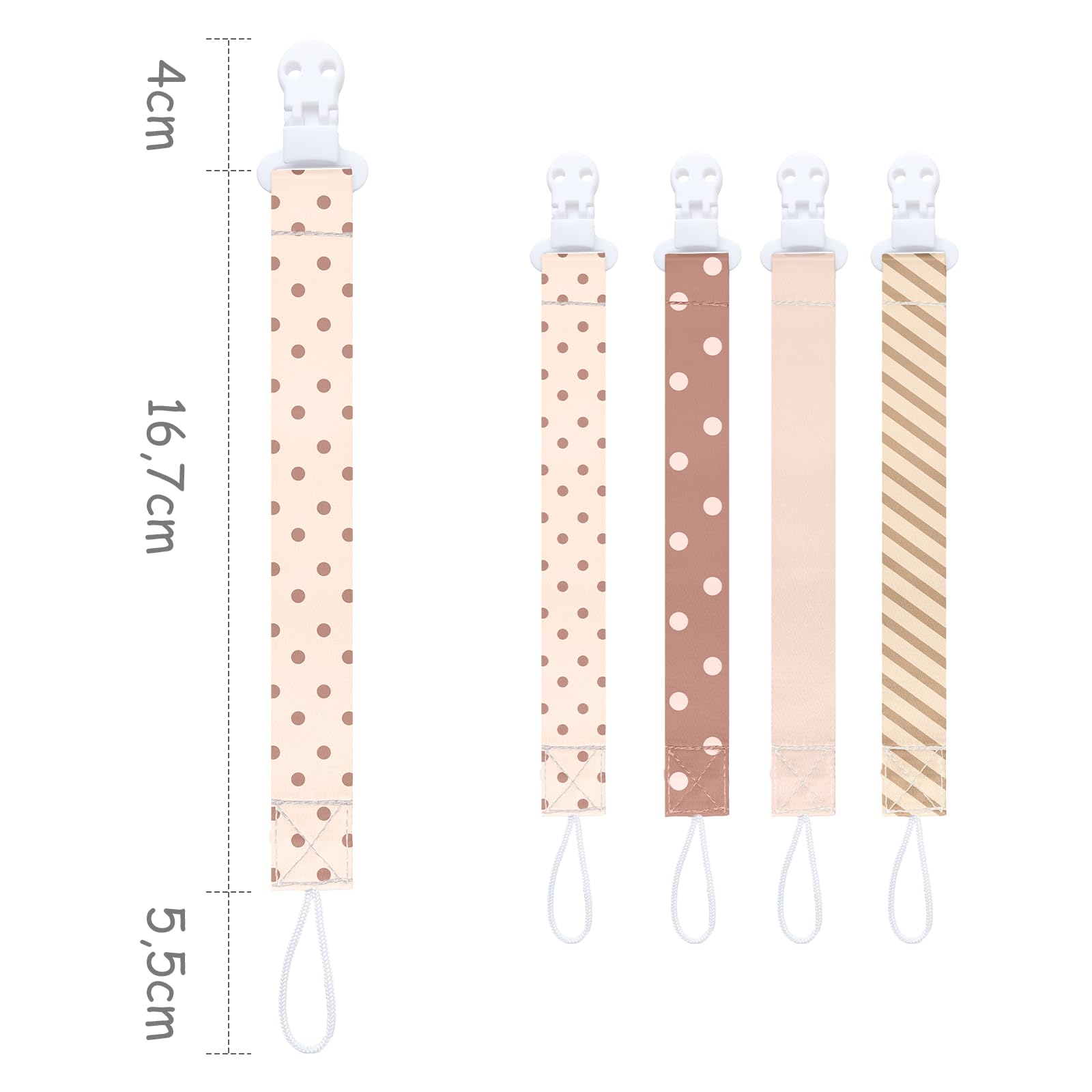 4 Pezzi Catenelle per Ciuccio, Portaciuccio Neonato con Clip, Adattatore Universale per Ciucci Giocattoli e Anelli da Dentizione – per Maschio e Femmina (A)