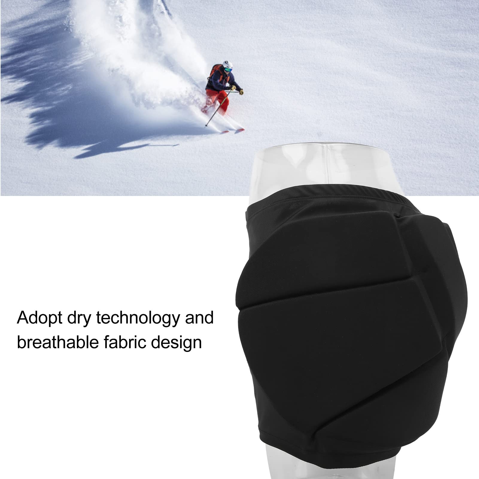 Topyond Protective Shorts, Nylon and EVA Skin Friendly Snowboard Boots Butt Pads, Lightweight and Breathable Butt Pads for Skiing, Skating, Skateboarding, and More (L)