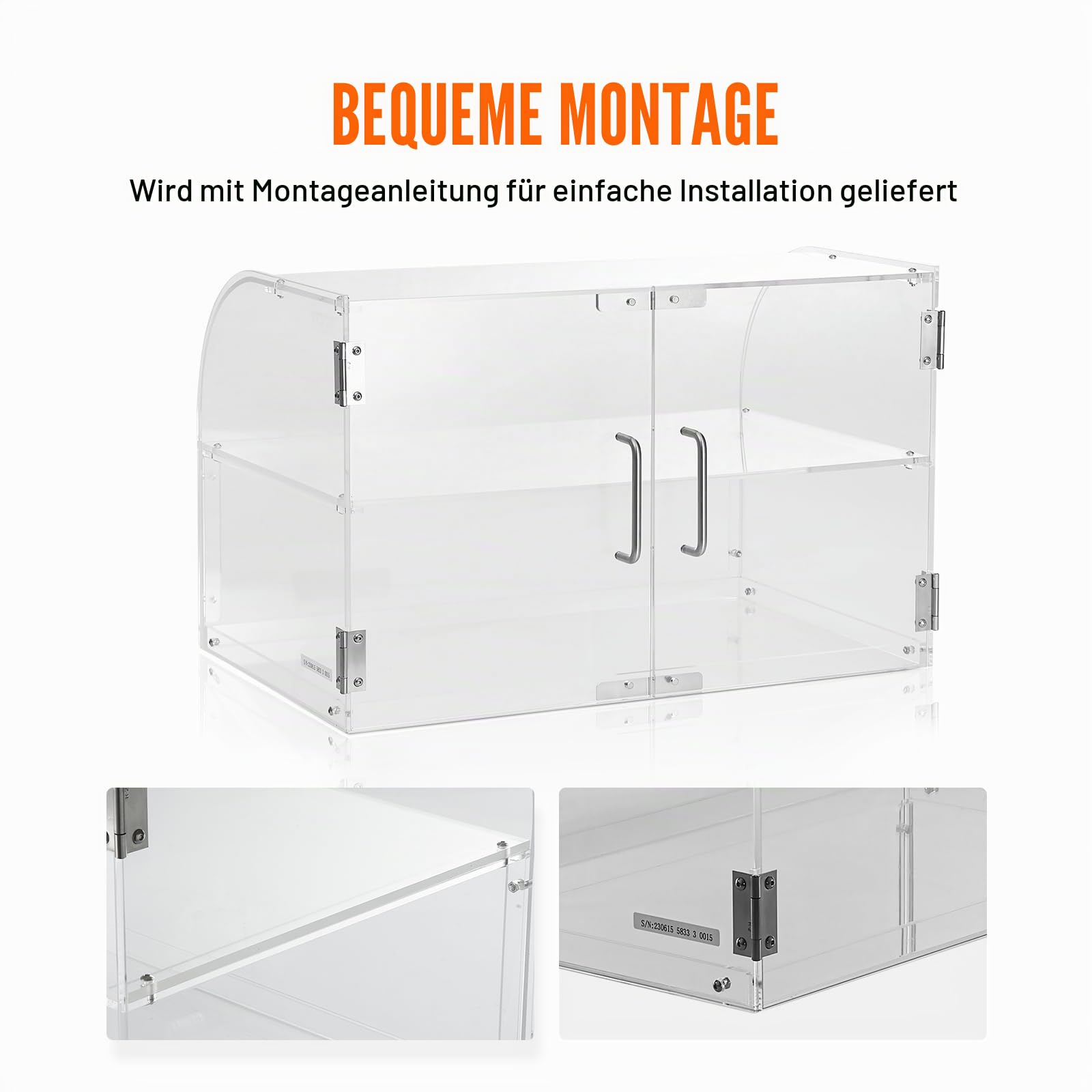 VEVOR 3-stöckige Gebäck-Vitrine, Kommerzielle Bäckerei-Vitrine 558 x 356 x 356 mm, Acryl-Vitrine mit mit stabilen Doppelscharnieren, Bäckerei Konditorei Vitrine für Donut-Bagels, Kuchen, Kekse usw.