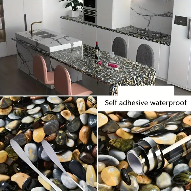 Image of Self-Adhesive Vinyl Flooring & Walls Covering, Waterproof, Removable Oil-Resistant Floor Sticker,Peel Stick Wallpaper for Kitchen Living Room Floor Stickers (Pebble, 60 x 254 cm)