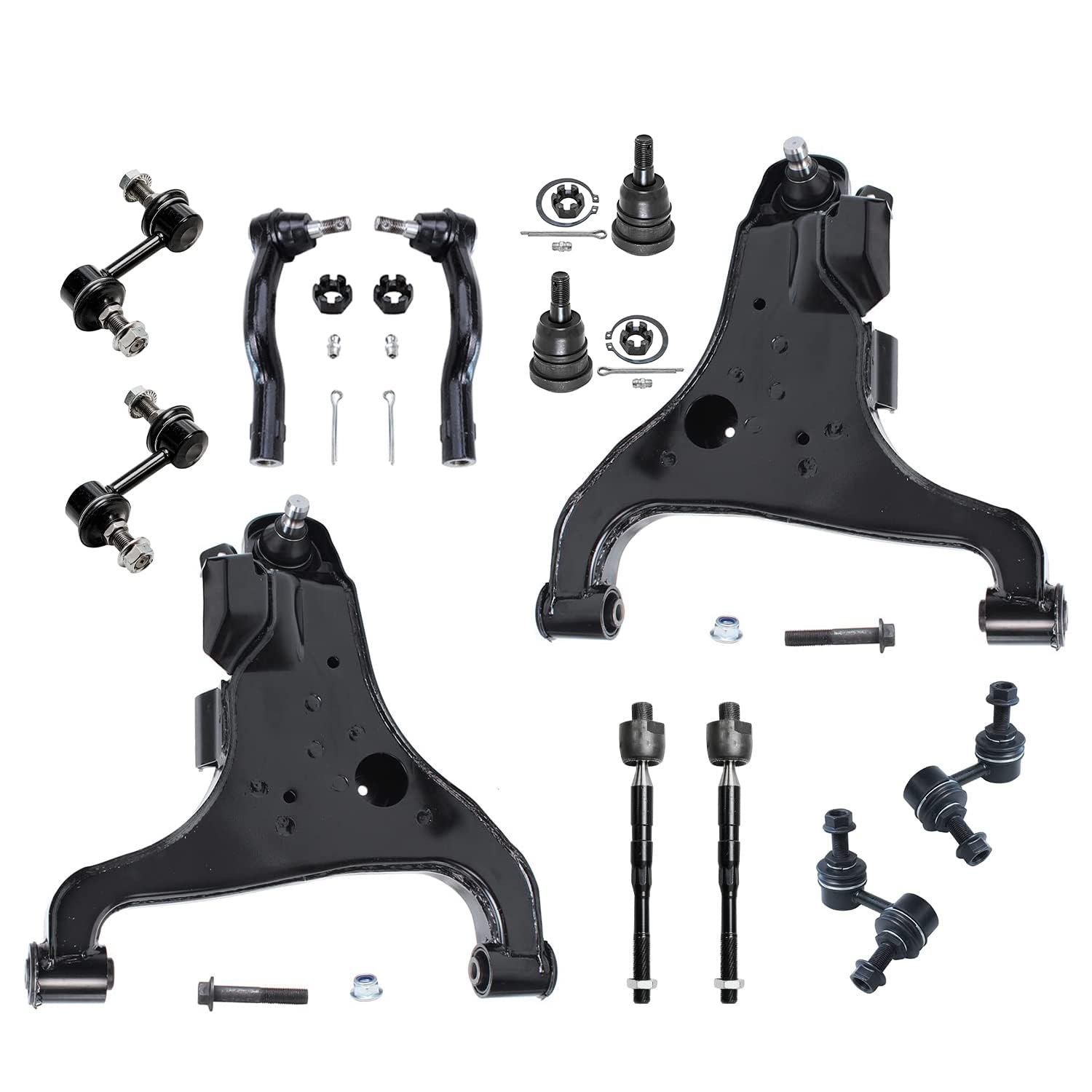 Detroit Axle - 12pc Front End Suspension Kit for 2004-2010 Infiniti QX56, 2004-2015 Nissan Titan Pathfinder Armada, Lower Control Arms Upper Ball Joints Tie Rods Front and Rear Sway Bars Replacement
