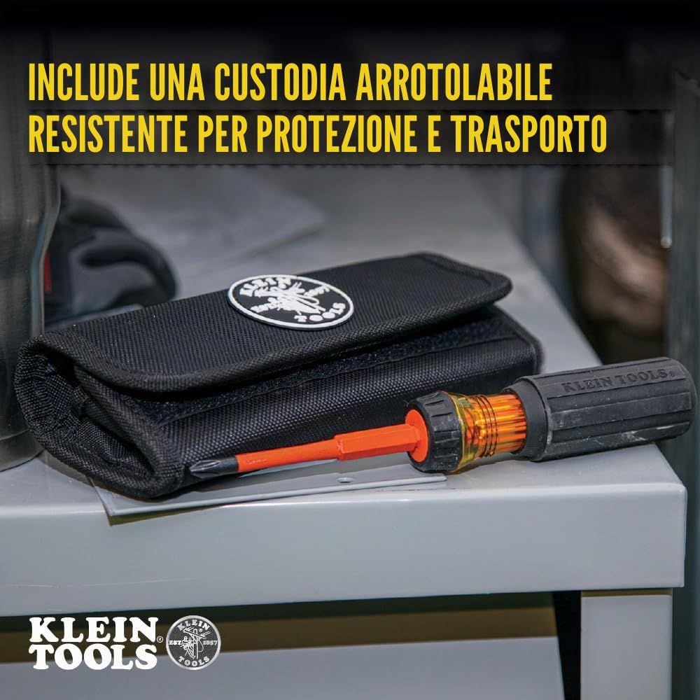Klein Tools 32288 - Set di cacciaviti isolati, 8 in 1, con lame intercambiabili, 3 Phillips, 3 punte scanalate e 2 punte quadrate, nero/arancione