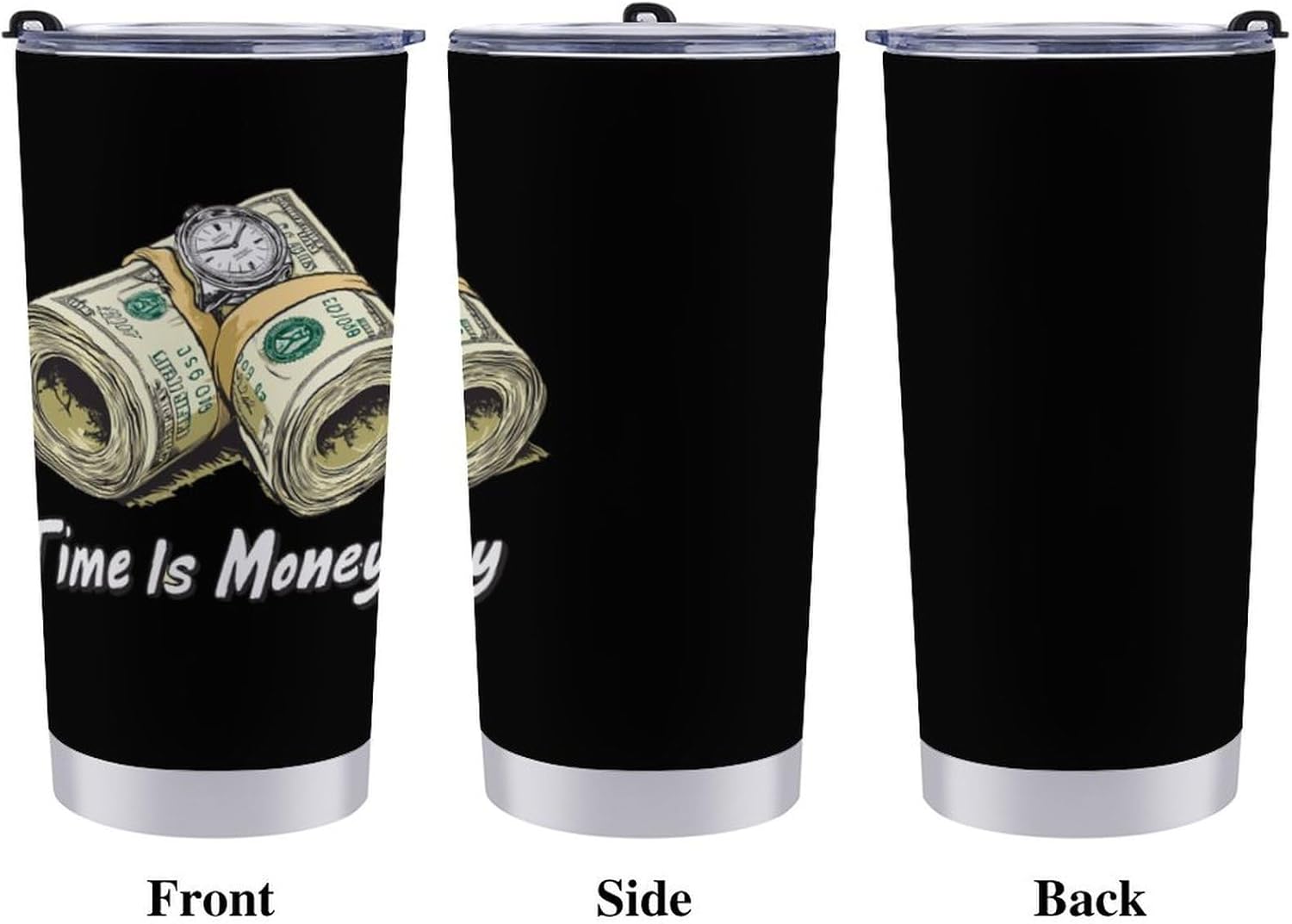 Time Is Money Cash Travel Coffee Mug Stainless Steel Insulated Tumbler Water Bottle Tea Cup for Home Office