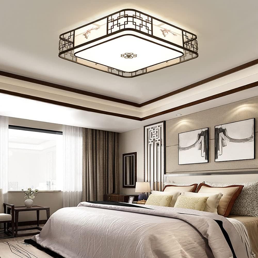 Płaska lampa sufitowa LED z tkaniny Ce Kwadratowa antyczna śliwka Nowoczesna, żelazna czarna lampa sufitowa do montażu podtynkowego 19,6 cala/50 cm - 5 lamp E27 Oświetlenie do salonu Sypialnia