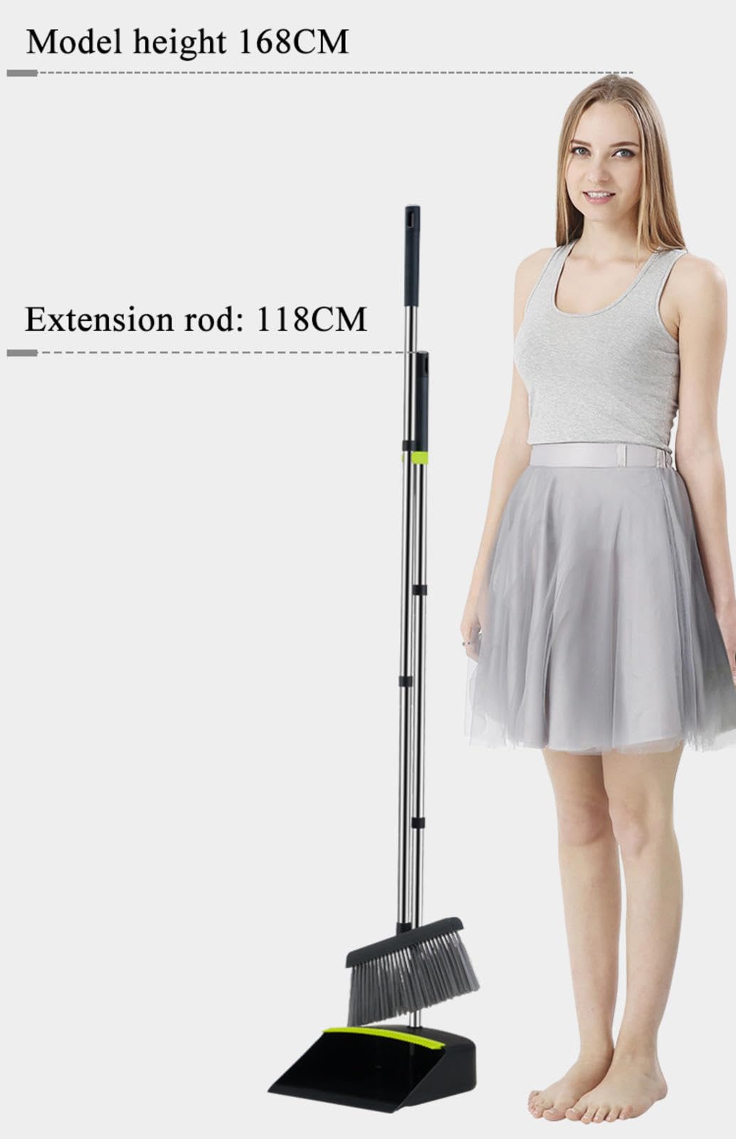 NIBHZ Juego de Escoba y Recogedor, Escobas para Barrer Interiores con Mango Extendido, Recogedor Vertical Modernas con Cepillo, Set Broom and Dust Pan Portatil, Jardines, Cocinas, Oficina