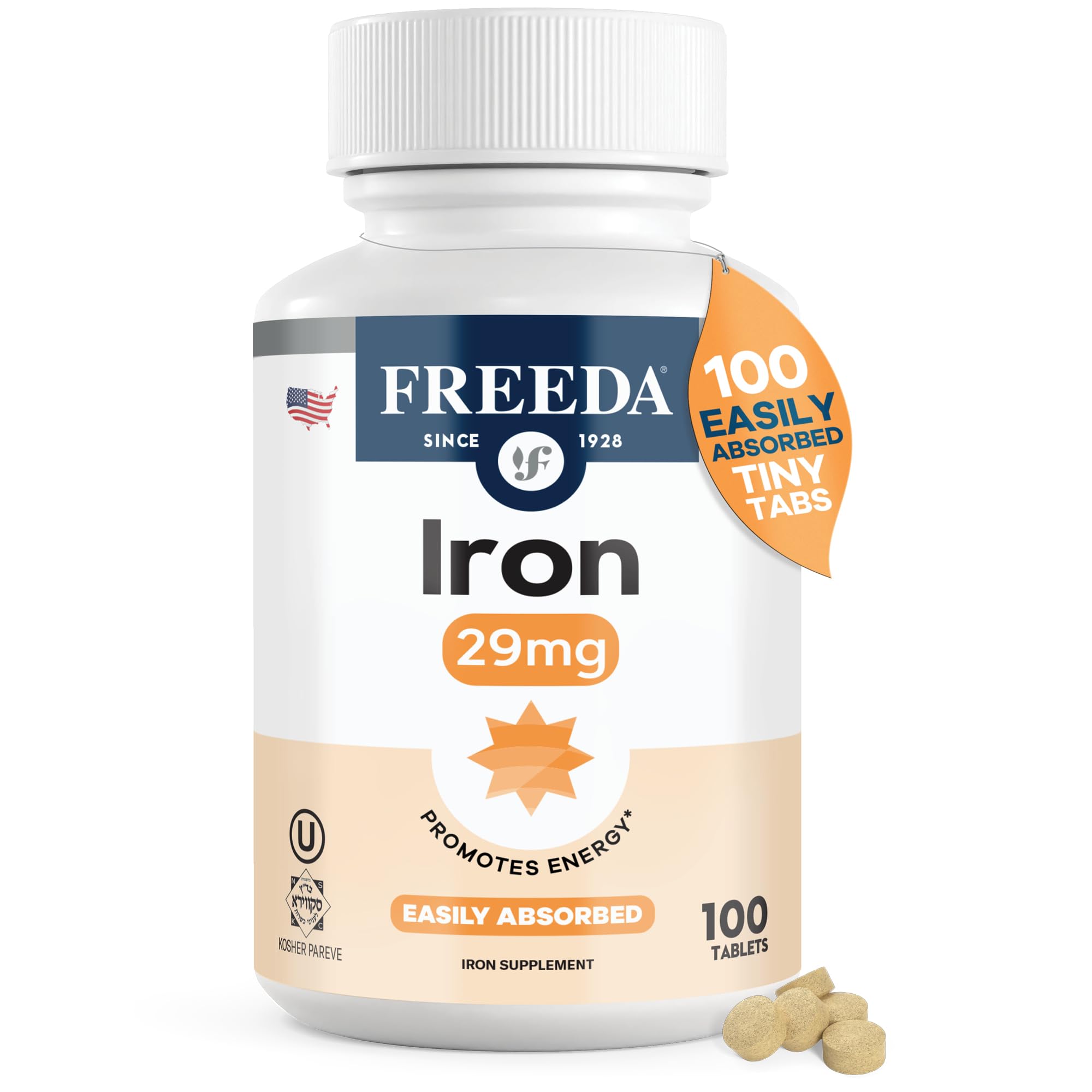 Freeda Iron Supplement - Ferrous Fumarate Iron Tablets 100 Count (Pack of 1)
