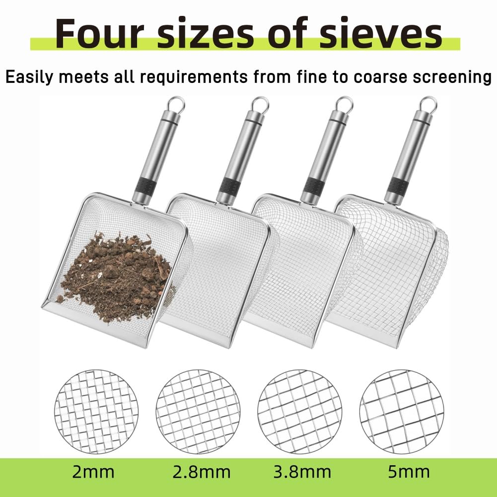 Setaccio Da Giardino In Acciaio Inox 4 Pezzi - Maglie 2, 2.8, 3.8, 5 Mm Per Terriccio, Sabbia, Semi
