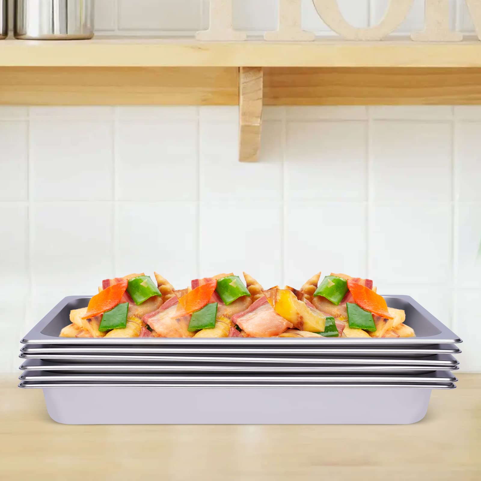 Bandejas para servir de acero inoxidable, 6 unidades, bandeja de metal, 53 x 33 x 6 cm, irrompible, rectangular, bandeja de comida rápida, apta para lavavajillas, para cocina, comedor, cafetería
