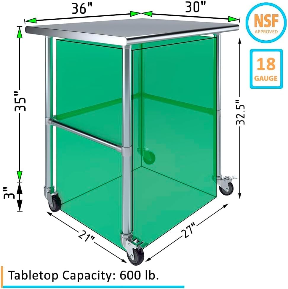 3634 x 3034 open base stainless steel work table  nsf certified heavy duty commercial prep table with galvanized legs for kitchens labs amp utility rooms