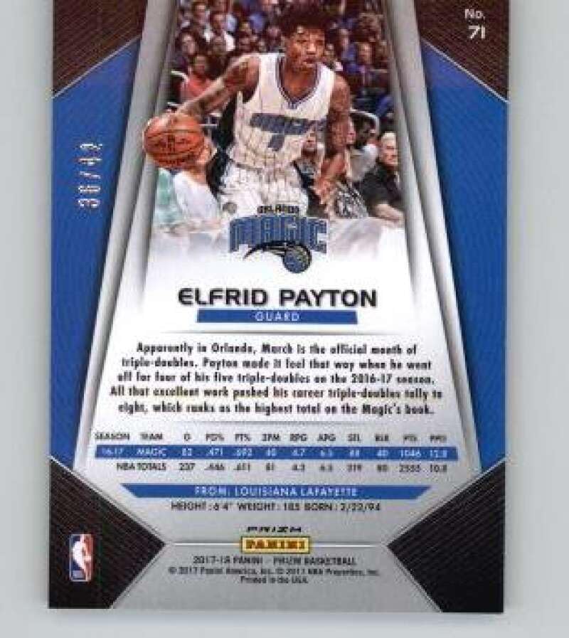 Miniatura 2 de 2017-18 Panini Prizm Prizms Pink Pulsar #71 Elfrid Payton 42 Orlando Magic NBA Basketball Trading Card