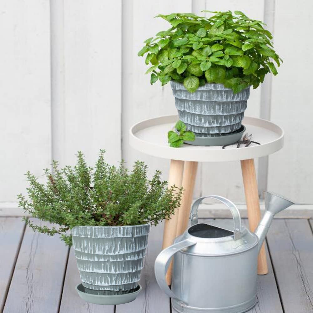 Plant Pots, 7.5/6.5/5.5 Inch Set of 3 Planters Flower Pots with Drainage Hole and Tray, Macetas Para Plantas Plastic Pots for Indoor Outdoor Plants : Patio, Lawn & Garden