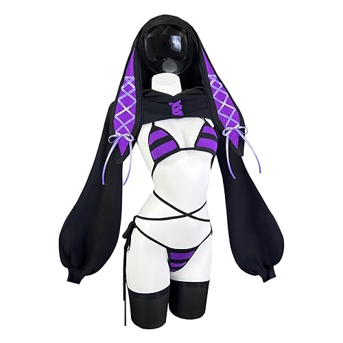 KORURACLUB Sexy Women Bunny Outfit (3-Piece Set) Anime Cosplay Bodysuit Bunny Girl Lingerie Maid - L-XL - Black Stripes