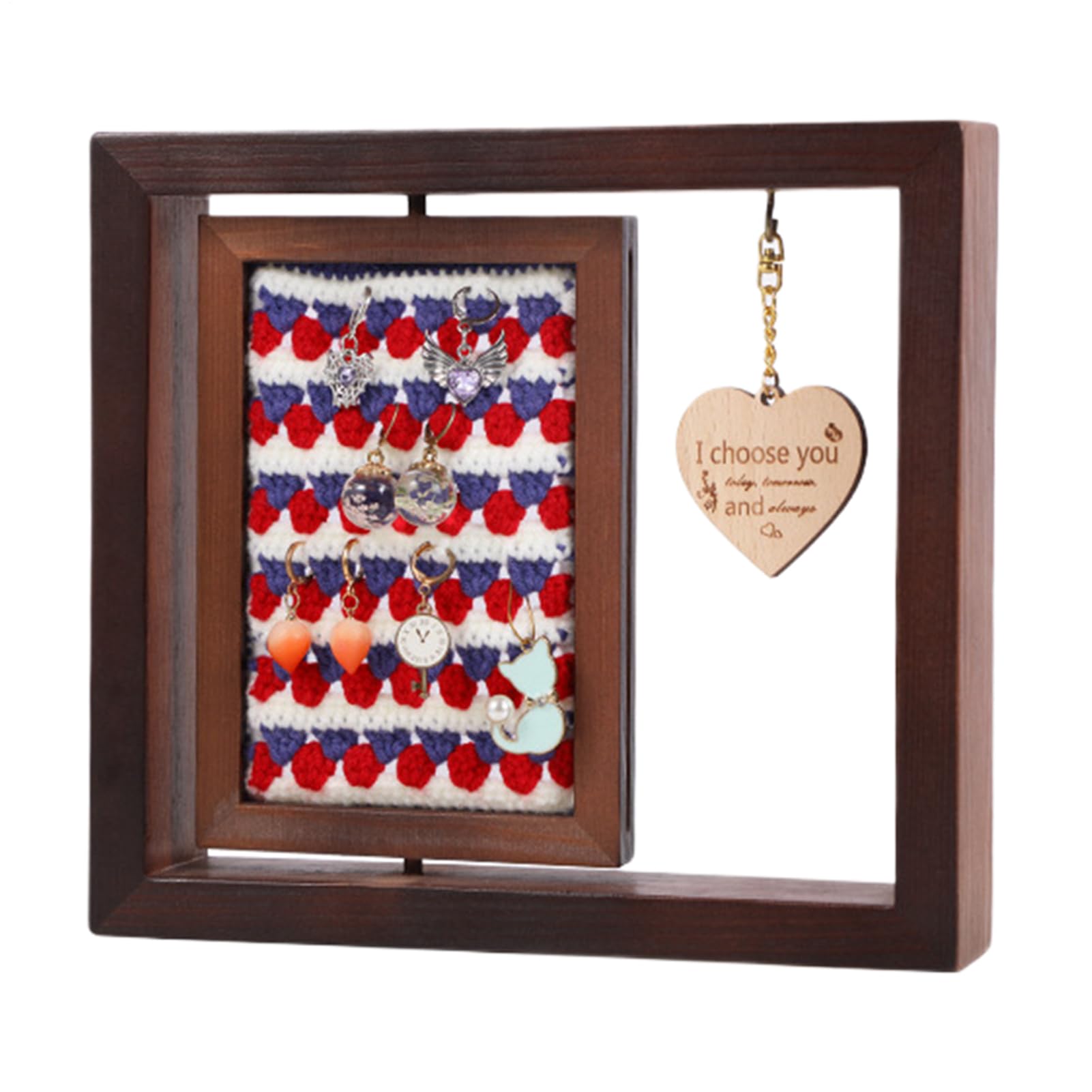 Cadre photo artisanal en bois porte-bijoux rotatif élégant