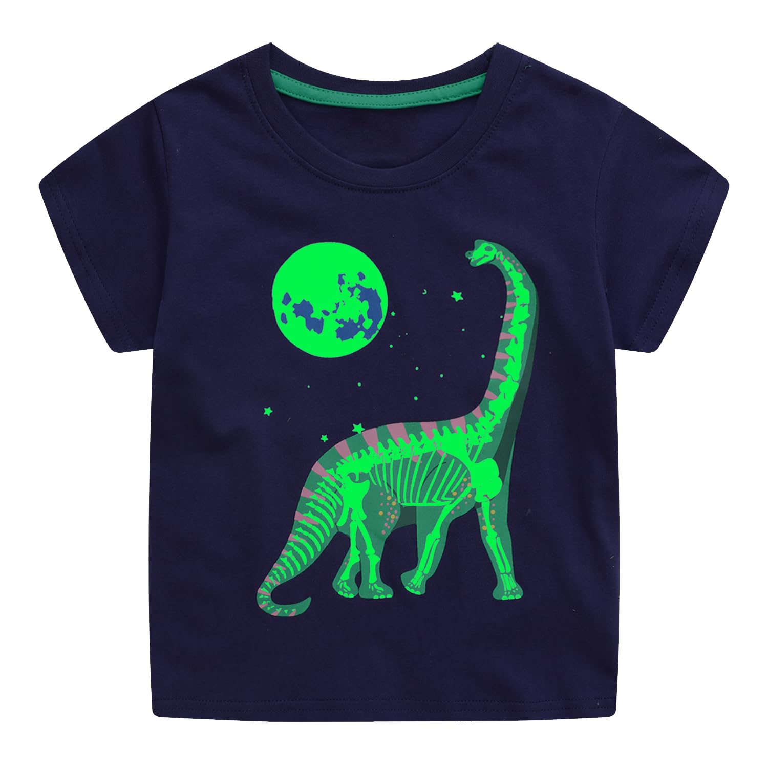 EmaoFun Dziecięcy T-shirt dla chłopców, zestaw 2 sztuk, świecąca w ciemności, bawełniana koszulka z motywem dinozaura i kosmicznego astronauty, dla dzieci w wieku 3-7 lat