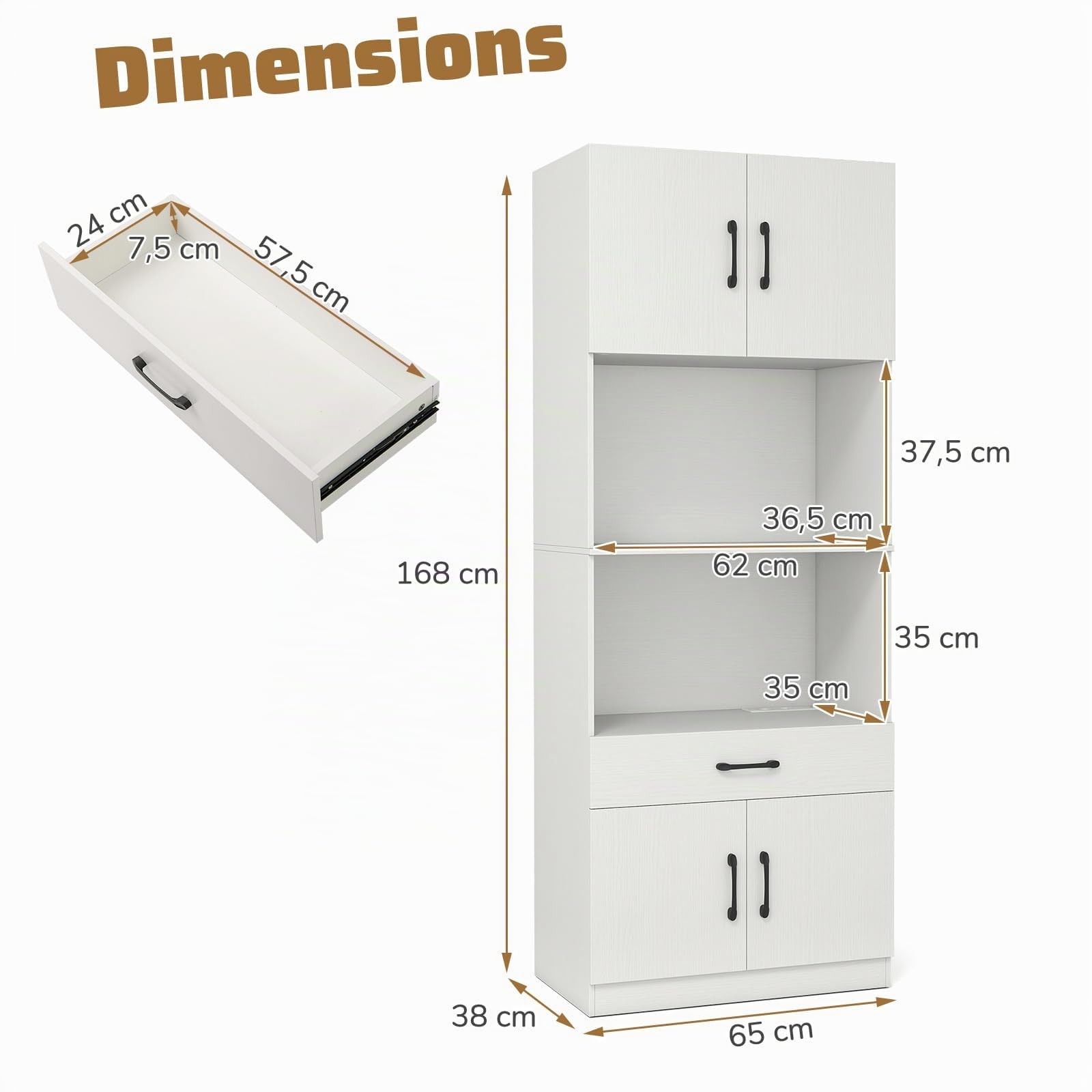 KOMFOTTEU Buffet Salle a Manger avec Station de Charge, 65 x 38 x 168 cm
