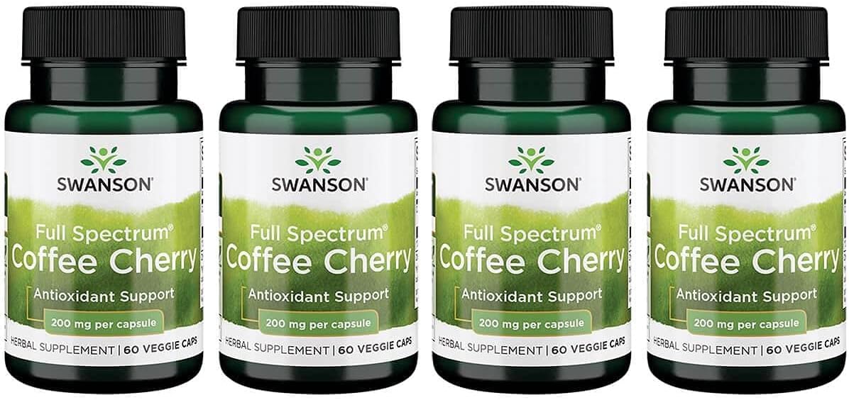 SwansonFull-Spectrum Coffee Cherry-Herbal Supplement Promoting Immune System Support & Delivering Essential Phytonutrients-Natural Overall Wellness Support-(60 Veggie Capsules, 200mg Each) 4 Pack